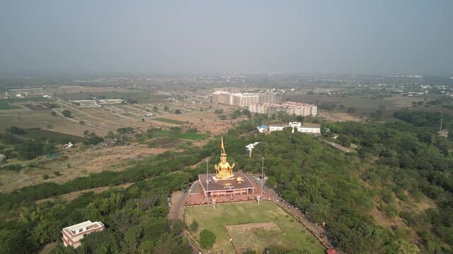 Drone shot of Lord Hanuman temple at Pitra Parvat in Indore India