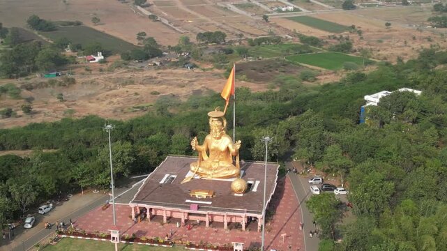 Giant golden Hanuman deity statue at Pitra Parvat temple Indore