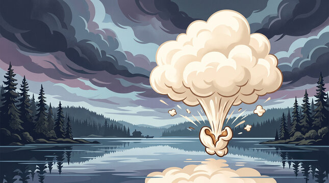 Concepto surrealista de palomita de maiz explotando en forma de nube
