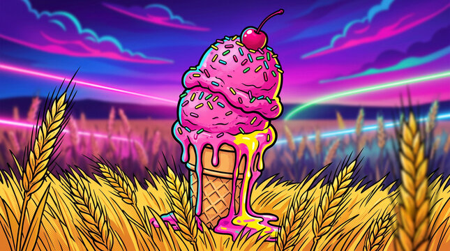 Concepto surrealista de cono de helado derritiendose