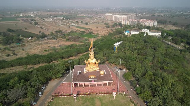 Aerial perspective of the sacred Pitra Parvat Hanuman temple Indore