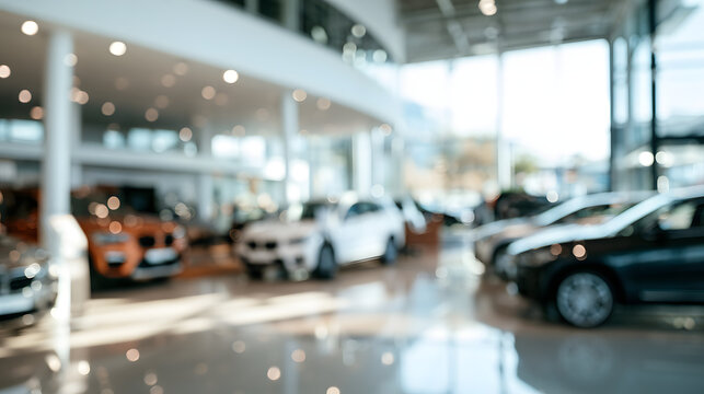 Blurred wide angle view a modern car dealership