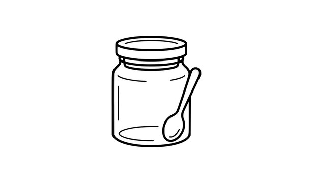 Minimalist Kitchen Storage Jar with Lid and Spoon Line Art Icon