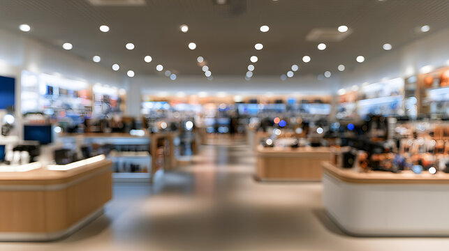 Blurred wide angle view of a electronic store