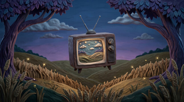 Fantasia visual de television vintage flotante