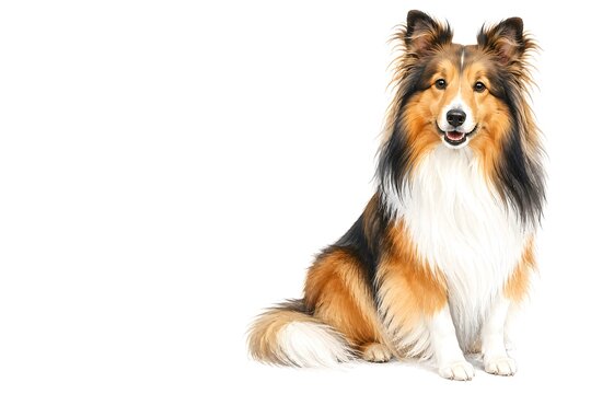  白背景にお座りする美しいシェルティ（シェットランド・シープドッグ）のイラスト