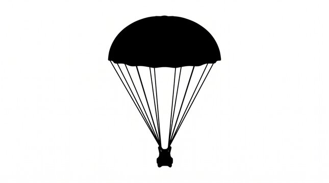 Black silhouette of a parachute with suspension lines and harness