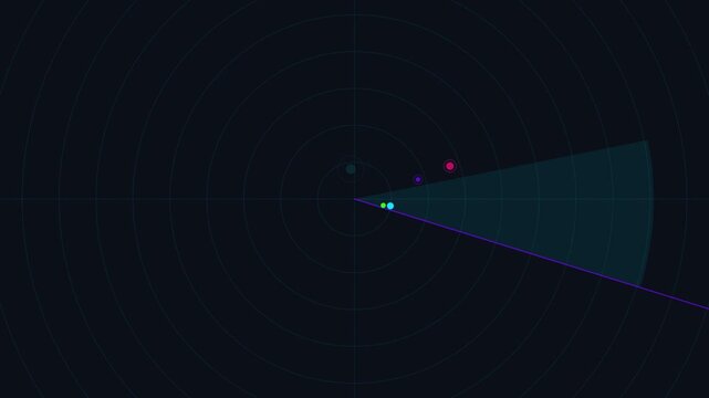 High-definition 1920x1080 15-second seamless abstract visual background featuring tactical sonar radar sweep blip screen interface with a vivid cyberpunk color aesthetic. Ideal for VJ loops, video edi