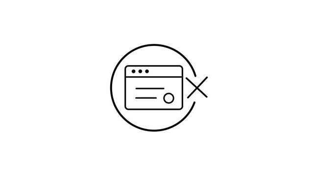Modern Web Browser Window Outline Vector Icon Displaying Cross Cancel Badge Symbol for Internet Website Page Navigation Error Desktop System Interface and Software Screen Application UI UX Design