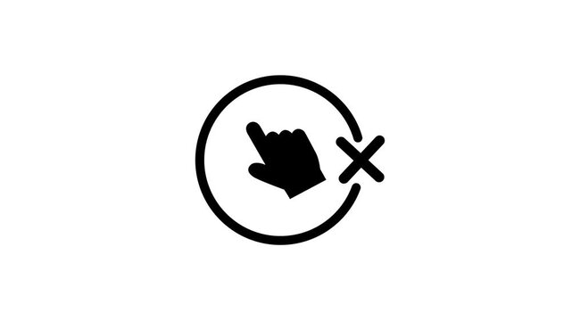 Hand Cursor Pointing Line Art Vector Icon Inside Circle Frame with Cross Cancel Mark Badge for Modern App User Interface Interactive Click Action and Website Button UX UI Graphic Design Element