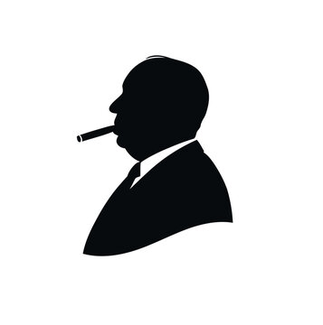 Silhouette of a distinguished man smoking a cigar in profile.