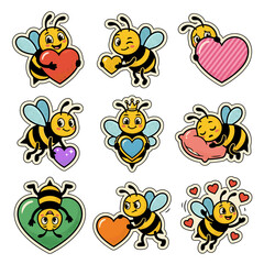 Fototapeta premium Cute Bee Holding A Red Heart Vector Illustration For Valentines Day Or Love Concept
