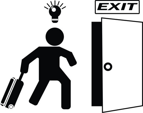 Creative Exit Strategy Icon Representing a Person with Suitcase and Lightbulb Finding a Solution or Leaving with an Idea