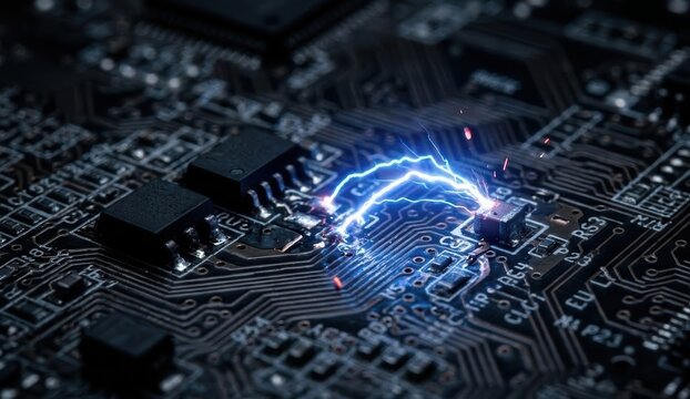 Electric spark on computer circuit board