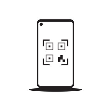 Smartphone with QR Code Line Icon for Mobile Payment Vector