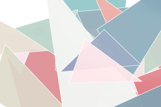 A dense arrangement of pastel triangles and trapezoids in cool blues and warm beiges forms an airy abstract composition, ideal for tech and creative headers.