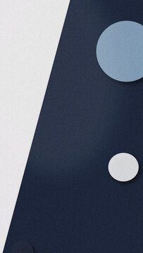 A minimalist composition of angled paper-like blocks in navy and off-white with a few floating circles creates a crisp, modern layout for branding.