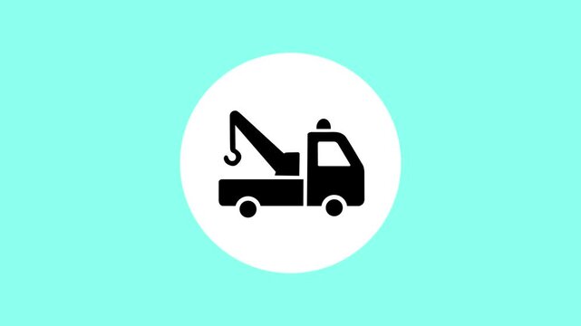Tow Truck Vehicle Line Art Icon inside White Circle Badge on Cyan Background for Mobile App Interface UI UX Design Roadside Assistance and Emergency Towing Service