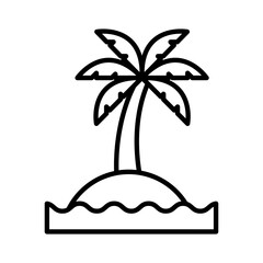 Minimalist tropical palm tree on island icon, outline vector illustration for summer vacation and travel themes © Rokeya