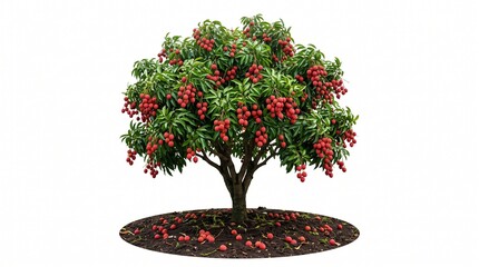 Naklejka premium Ripe lychee tree with fallen fruits isolated on white background