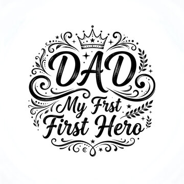 Dad my first hero typography quote with crown and floral wreath decoration