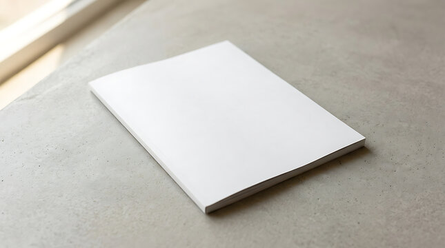 Blank White Magazine or Booklet Placed on a Textured Concrete Surface with Natural Light