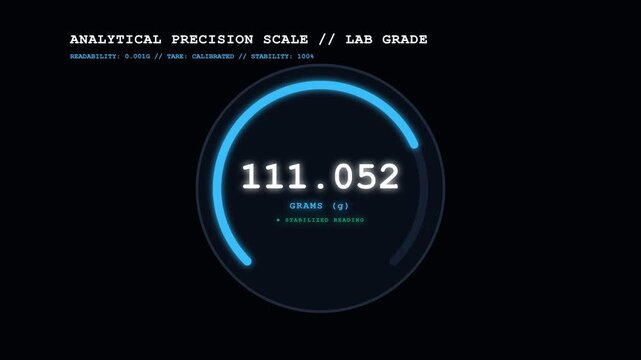 Scientific data display: Analytical scale reading technology on dark background