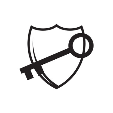Shield with Key Line Icon for Security Access Protection Vector