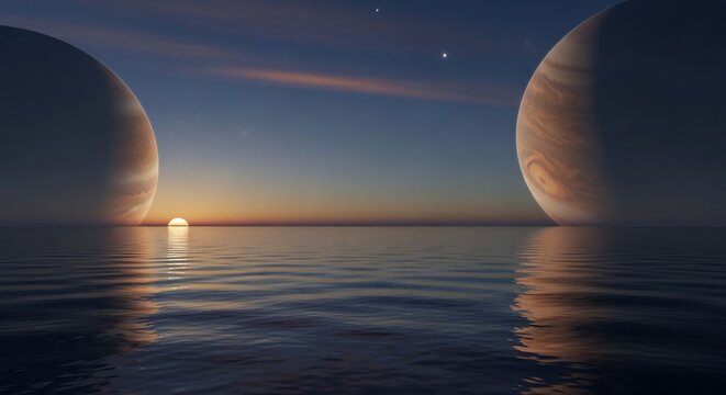 Planets over ocean sunset