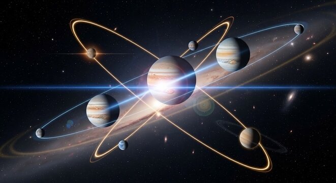 Planets orbiting star abstract illustration