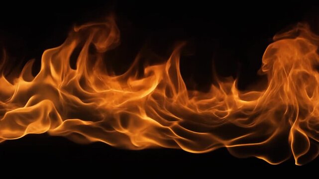 Fire Cinematic Realistic Flames Burning with Intense Heat Energy on Isolated Black Background