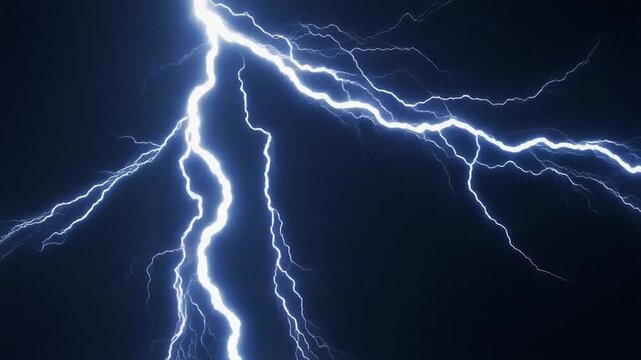 Lightning Strike During Intense Nighttime Thunderstorm with Electrical Discharge Energy