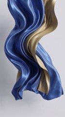 Obraz premium Abstract elegant blue and gold silk fabric floating in waves over white background 3D render