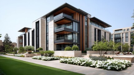 Fototapeta premium Modern Residential Complex with Greenery and Outdoor Spaces