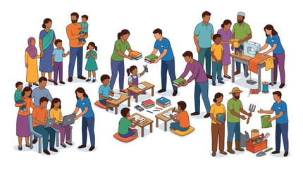 Fototapeta premium Diverse Community People Engaging in Various Volunteer and Educational Activities