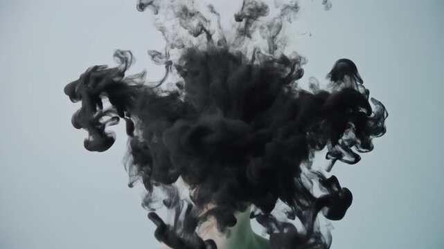 Abstract Conceptual Portrait of Woman with Black Smoke Explosion for Creativity and Mental State Concepts