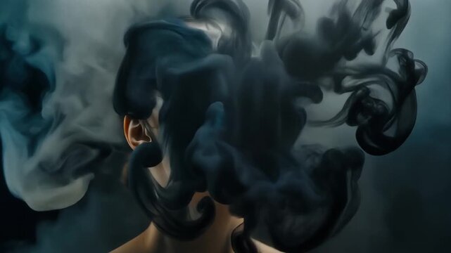 Abstract Woman with Smoke Clouds Representing Mental Health Psychology and Creative Thinking Concepts