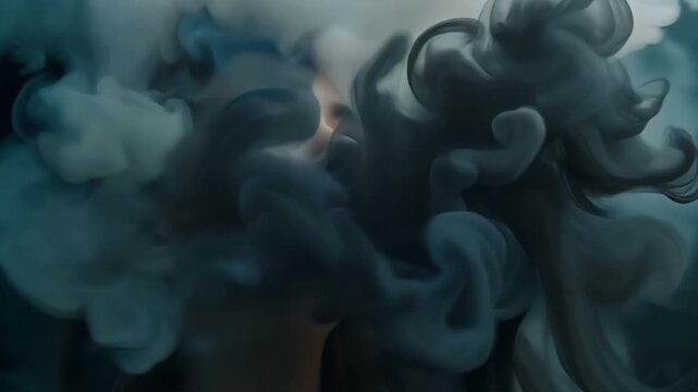 Artistic AI Portrait of a Woman with Ethereal Smoke and Ink Clouds in a Conceptual Surreal Mindscape