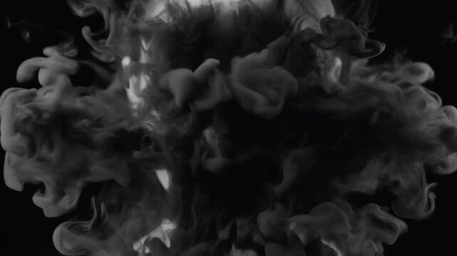 Abstract Conceptual Portrait of Woman with Black Ink Explosion Over Eyes on Dark Background