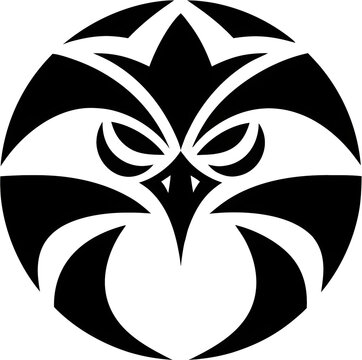 Circular owl head logo in tribal geometric style for modern branding and tattoo art design.