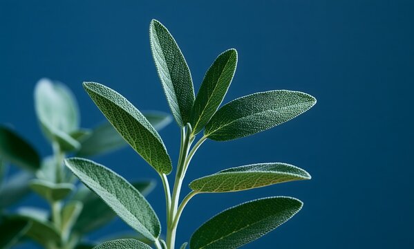 sage leaves with dark blue background