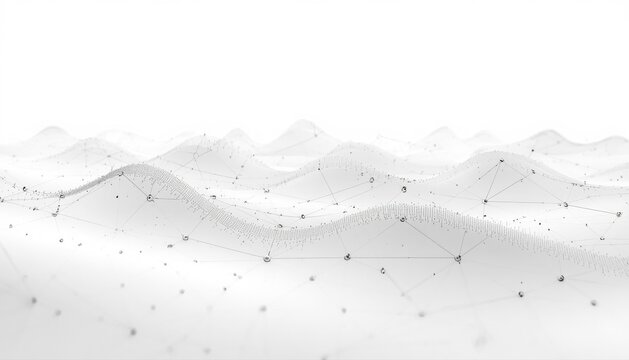 Minimalist white abstract digital mountain range with floating particles digital mountains white landscape minimalist terrain tech background wireframe peaks cyber hills data topography