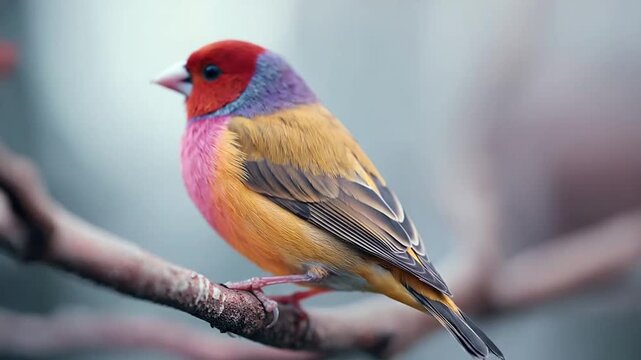 Colorful Gouldian finch perched on a small branch.
