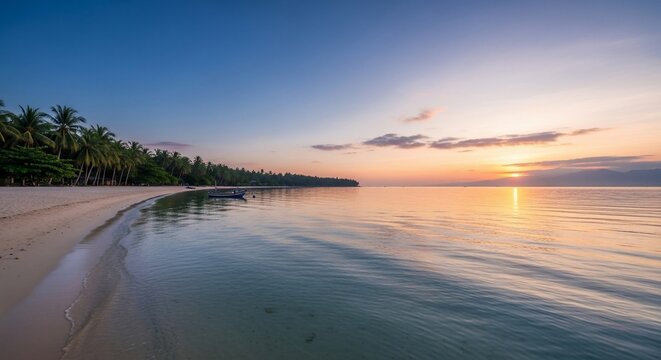 Tranquil beach sunrise scene