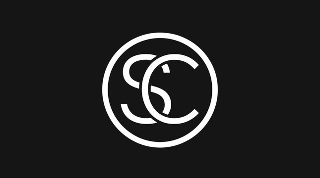 Circular white SC monogram logo on black background.