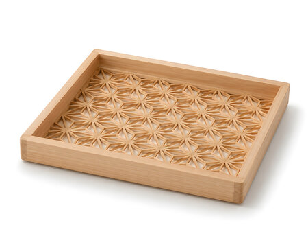 Japanese Kumiko Wooden Tray Asanoha Pattern 3D Render Isolated on White Background