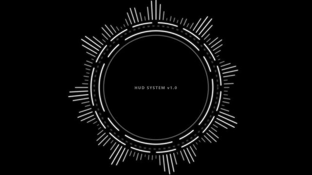 Futuristic circular HUD user interface with audio spectrum equalizer animation on black background