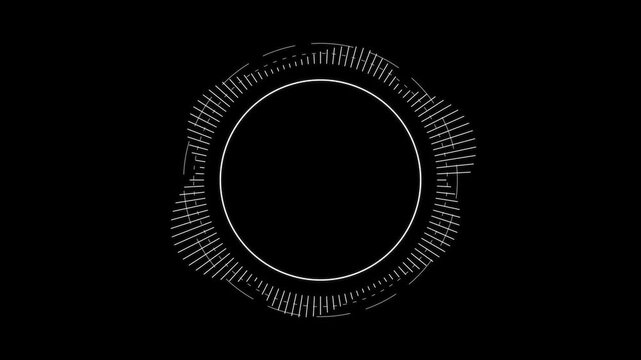 Futuristic circular HUD user interface audio spectrum equalizer animation on black background