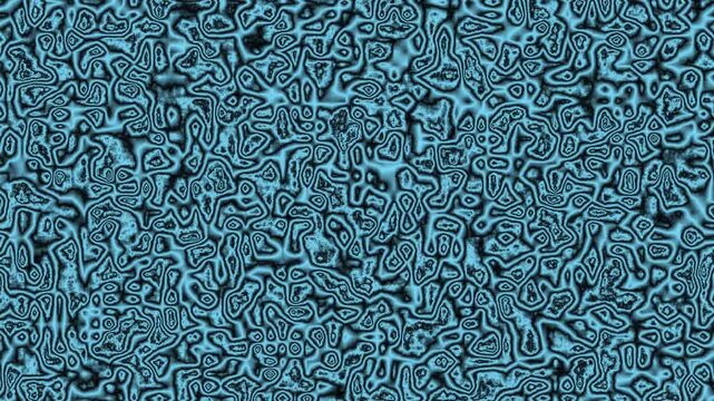 Abstract organic pattern moves slowly displaying flowing fluid-like texture with light blue and dark gray colors in seamless motion.