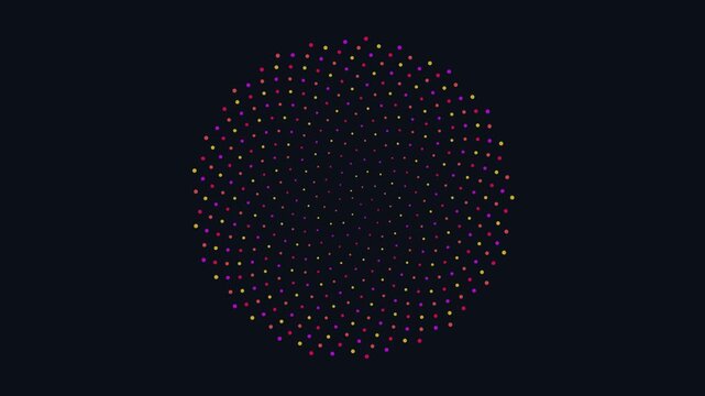 seamless abstract visual background featuring mathematical phyllotaxis blooming spiral geometry with a vivid sunset color aesthetic. Ideal for VJ loops, video editing, presentations, technological ove